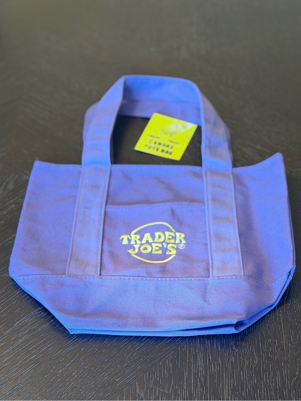 Trader Joe’s Trick or Treat Mini Canvas Tote Bag Purple and Lime Green